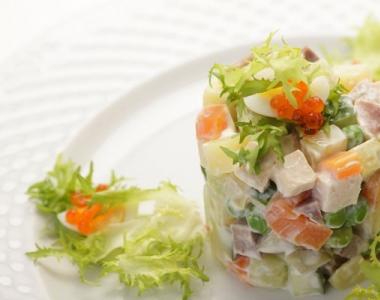 Delicious Olivier salad, how to cook with boiled tongue